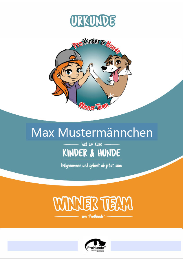 Beispiel Urkunde für Pro Kinder und Hunde Bisspräventions-Kurs