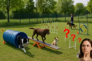 Hunde auf einem Hundeplatz beim Training