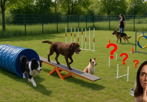 Hundeplatz mit Hunden und Teilnehmerin